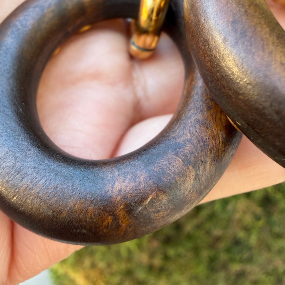 #251 Dolce & Gabbana Wood Drop Hoop Earrings - Picture 9 of 13